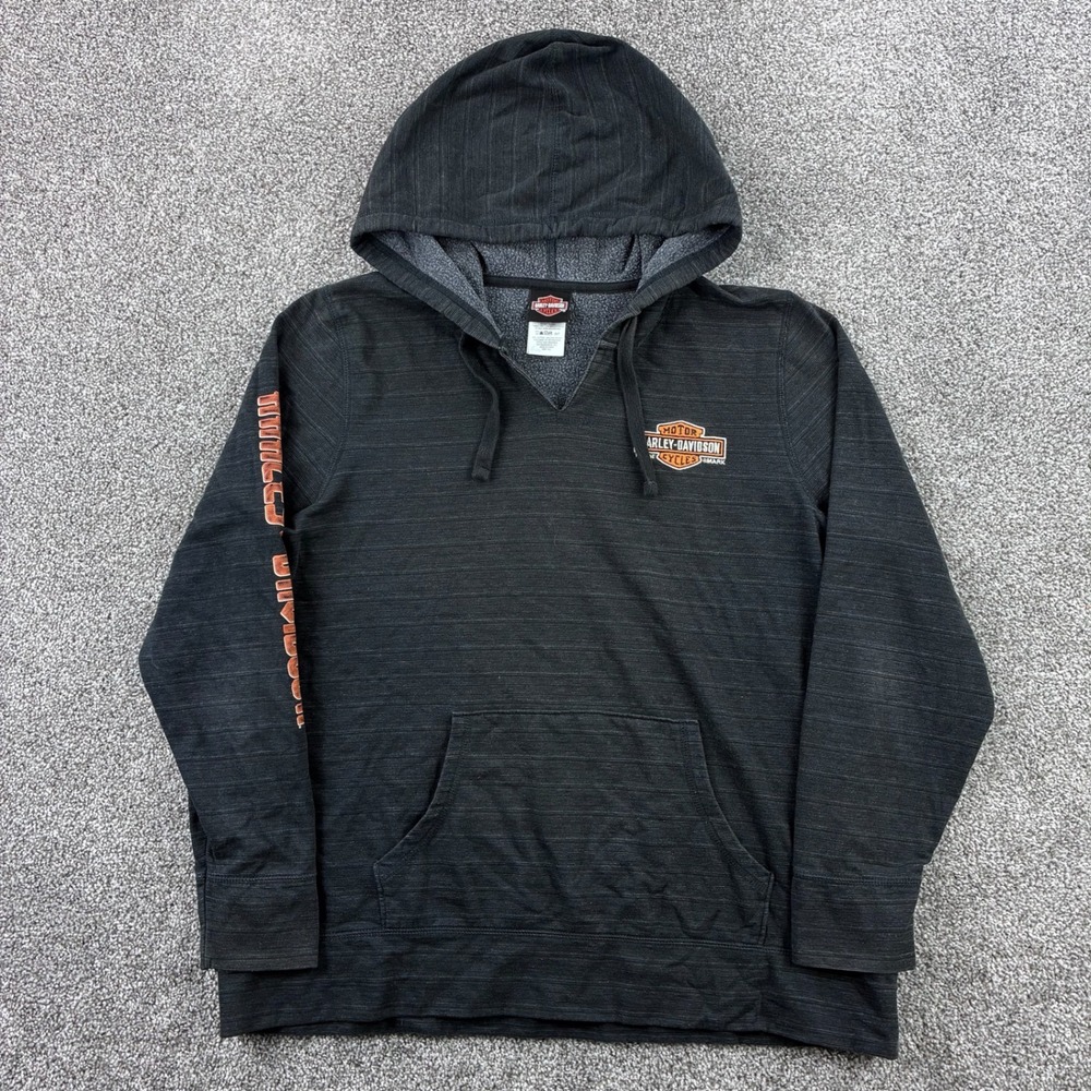 Harley Davidson Hoodie Women's 2XL Black Slub Knit‎ Hoodie Motor City Detroit